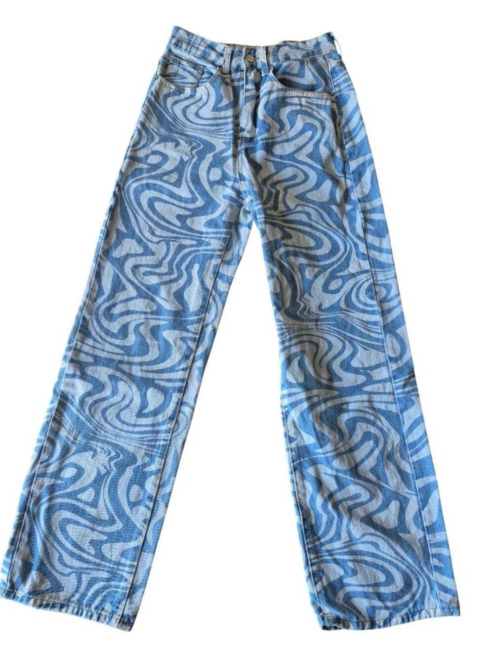 Shein Womens Swirl Print High-Waisted Wide-Leg Jeans XS